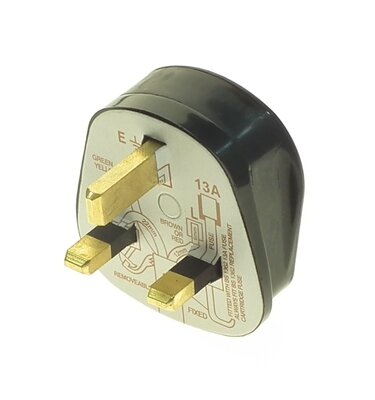 Powermaster 13 Amp 3 Pin Plug top (Rubberised) Black | 1398-24