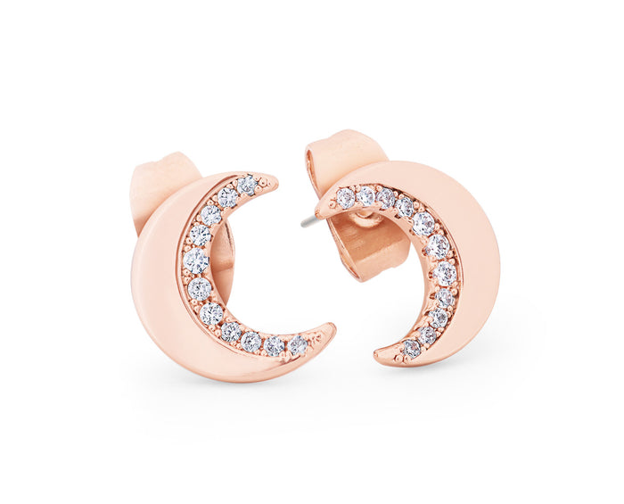 Tipperary Crystal Rose Gold Half Moon Stud Earrings | 146075