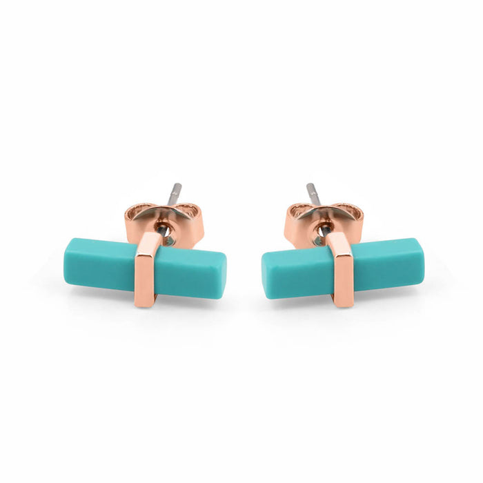 Tipperary Crystal Rose Gold Turquoise T-Bar Earrings | 152762