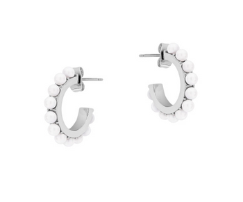 Tipperary Crystal Pearl Open Hoop Earrings - Silver | 164956