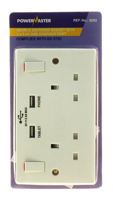 Powermaster 2 Gang 13 Amp Switched Socket 2 USB Ports | 1790-34