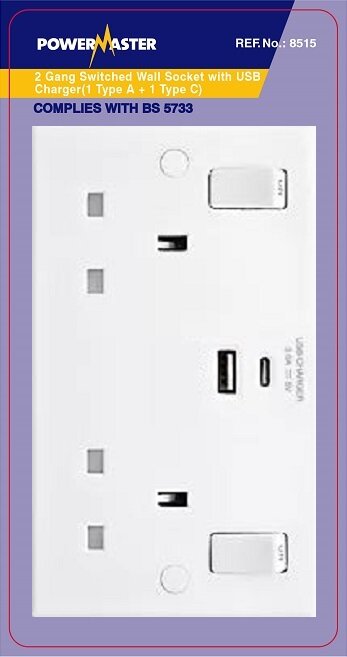 Powermaster 2 Gang Switched Socket with 2 USB Ports | 1839-30