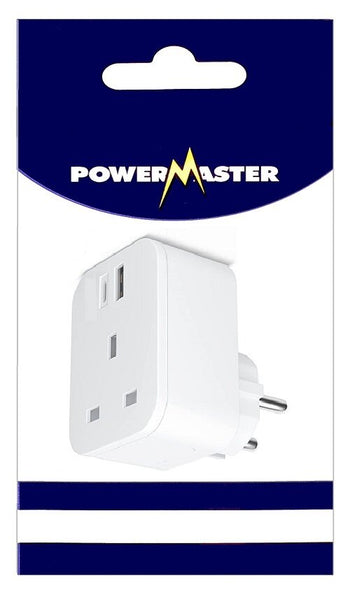 Powermaster Euro Travel Plug Adaptor with USB Outlets | 1842-06