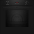 Black oven with digital display and control knobs on a black background