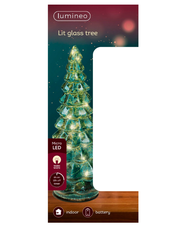 Micro LED Glass Christmas Tree Decoration 21cm – Green | 480208