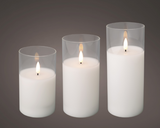 LED Wick Glass Candles 7.5cm x 17.5cm Set of 3