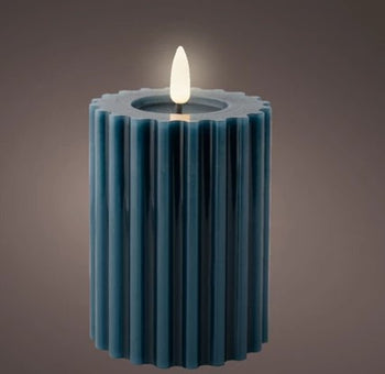 Indoor Blue LED Wick Candle Wax Carved with Melted Top