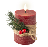 Red Wax Candle & Leaves 13cm Led Bo │ 487518