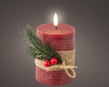 Red Wax Candle & Leaves 13cm Led Bo │ 487518
