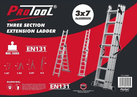 Protool 3-Section Extending 4.2m Ladder | 5006-98