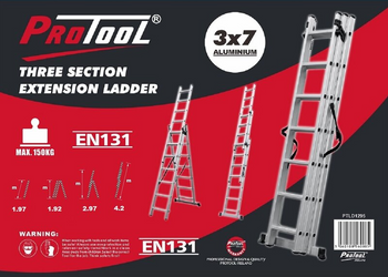 Protool 3-Section Extending 4.2m Ladder | 5006-98