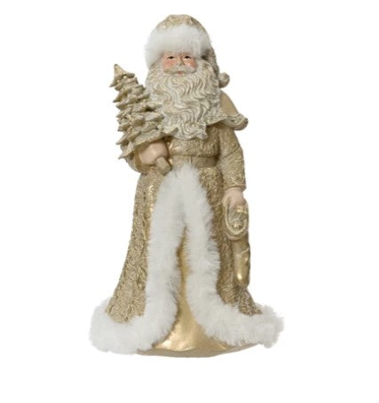 23cm White & Gold Santa with Tree | 514852