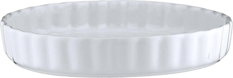 A clear glass pie dish with a fluted rim, shown against a plain white background.