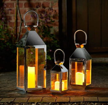 Stockholm Stainless Steel Lantern Set of 3 - Indoor Outdoor Garden Lanterns Ireland