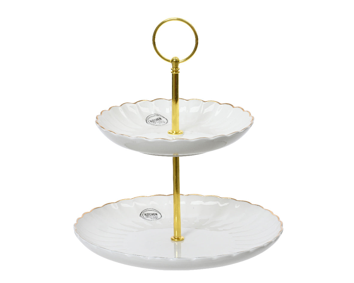 Porcelain Round Etagere with Gold Rim | 604037