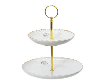 Porcelain Round Etagere with Gold Rim | 604037