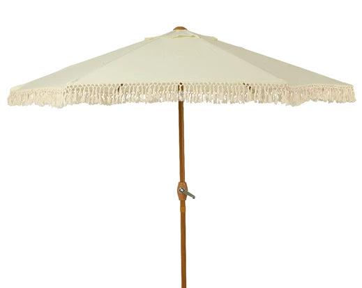Polyester Outdoor Parasol with Fringe - Off White | 806389