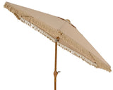 Polyester Outdoor Parasol with Fringe - Taupe | 806390