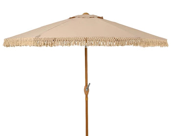 Polyester Outdoor Parasol with Fringe - Taupe | 806390