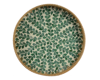 Round Rattan Tray 38cm - Green Leaf | 810006