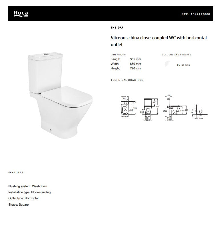 Vitreous China Close-Coupled WC with Horizontal Outlet | A342477000
