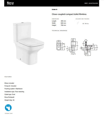 Dama-N Close-Coupled Compact Toilet Rimless | A34278L000