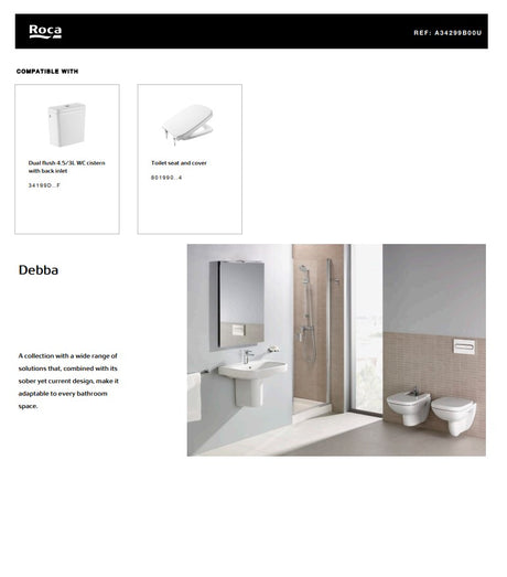 Debba Back to Wall Vitreous China Close-Coupled WC with Dual Outlet | A34299B00U