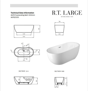 Paris Freestanding Bath 1555mm | A670/1555