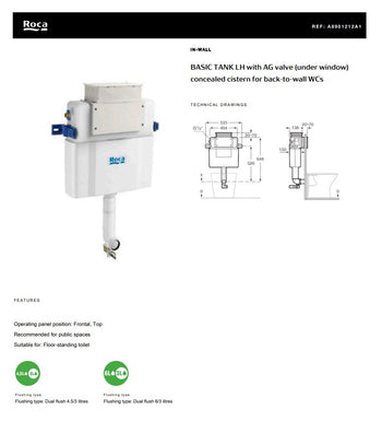 In-Wall Basic Tank LH with AG Valve (under window) Concealed Cistern for Back-to-Wall WCs| A8901212A1
