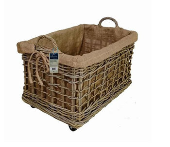 Premium KUBU Woven Lined Basket with Handles & Wheels │ ALLFIR1033L