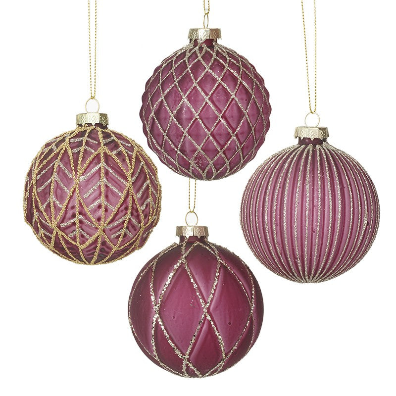 Set Of 4 Pink & Gold Glass Baubles | APH213