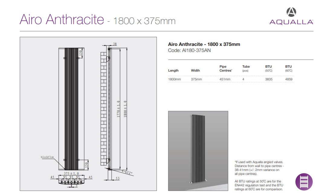 Airo Vertical Radiator - Aluminium Anthracite