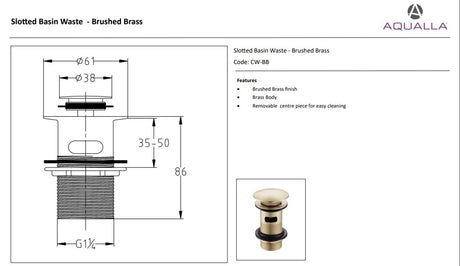 Domed Basin Waste Slotted – Brushed Brass