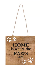 Paw Prints Mango Wood Plaque - Home Is Where The P | BB615