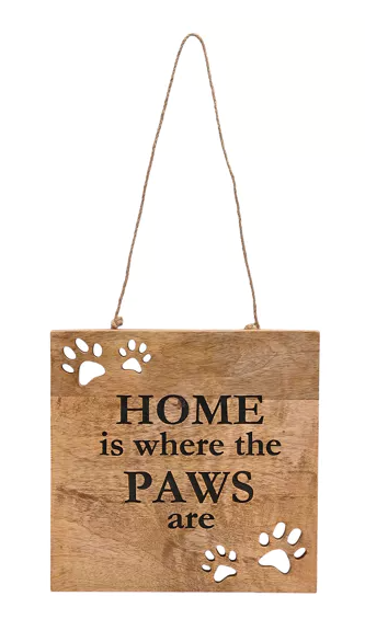 Paw Prints Mango Wood Plaque - Home Is Where The P | BB615