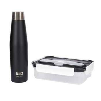 Built Apex Insulated Water Bottle and Bento Lunch Box Set Black | BLTBENTO2PCBLK
