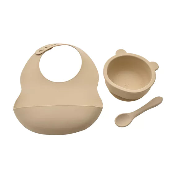 Bambino Silicone Feeding Set Bib Bowl & Spoon Natural | BM146N