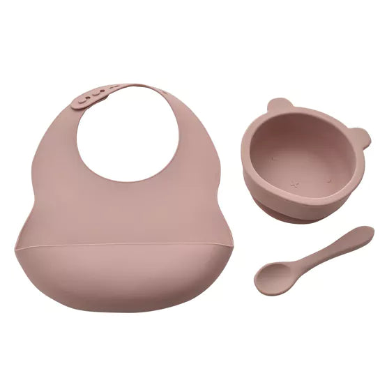 Bambino Silicone Feeding Set Bib Bowl & Spoon Pink | BM146P