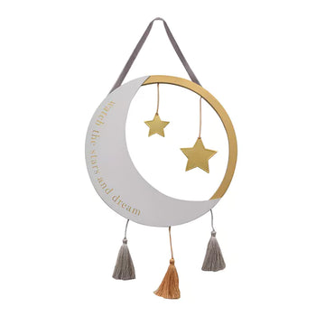 Bambino Wood & Metal Moon Plaque With Tassels 44cm | BM183