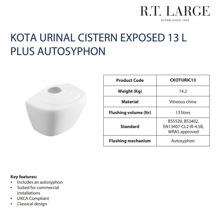 Kota Boxed Exposed Urinal Cistern with Autosyphon 13L | CKOTURIC13