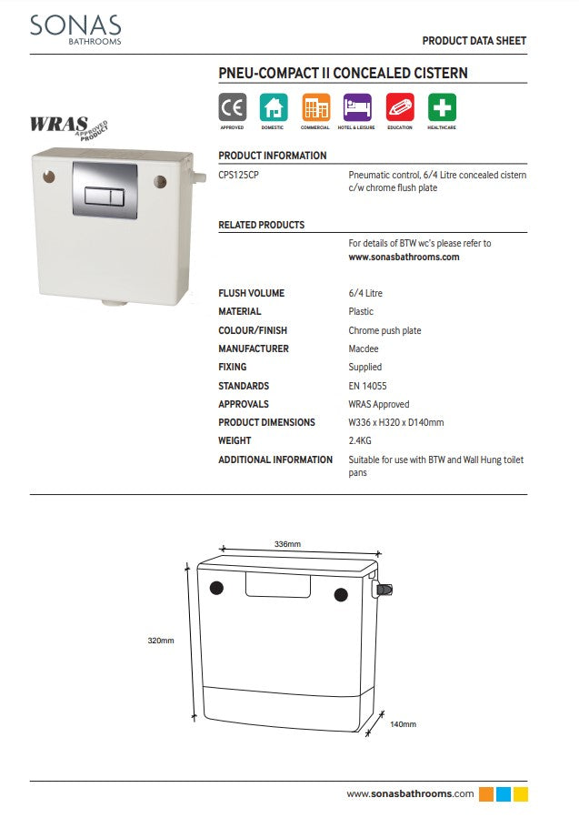 Dual Flush Concealed Cistern Chrome | CPS125CP