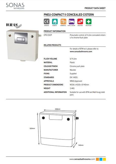 Dual Flush Concealed Cistern Chrome | CPS125CP