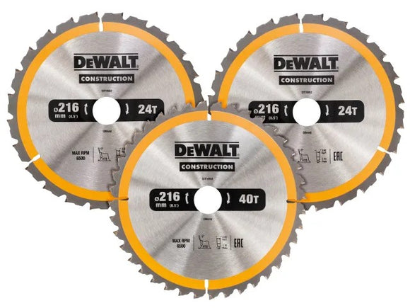DeWalt Construction Circular Saw Blade 3 Pack 216 x 30mm 2 x 24T 1 x 40T | DEWDT1962QZ