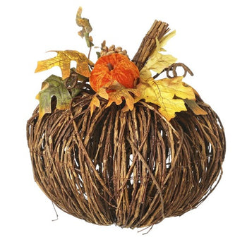 Rattan Pumpkin With Leaves | DJS029