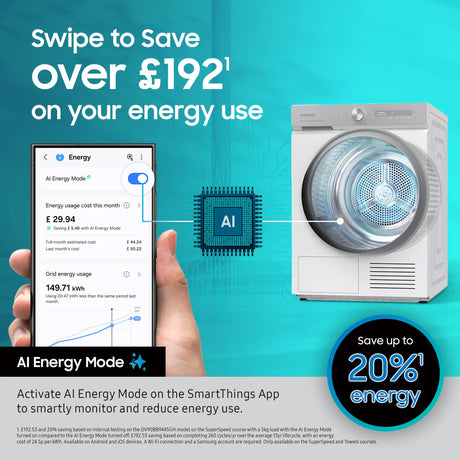 Samsung Series6 AI Energy 9kg Heat Pump Tumble Dryer - Black | DV90DG6845LBU1