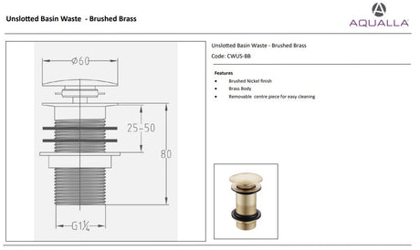 Domed Basin Waste Unslotted – Brushed Brass
