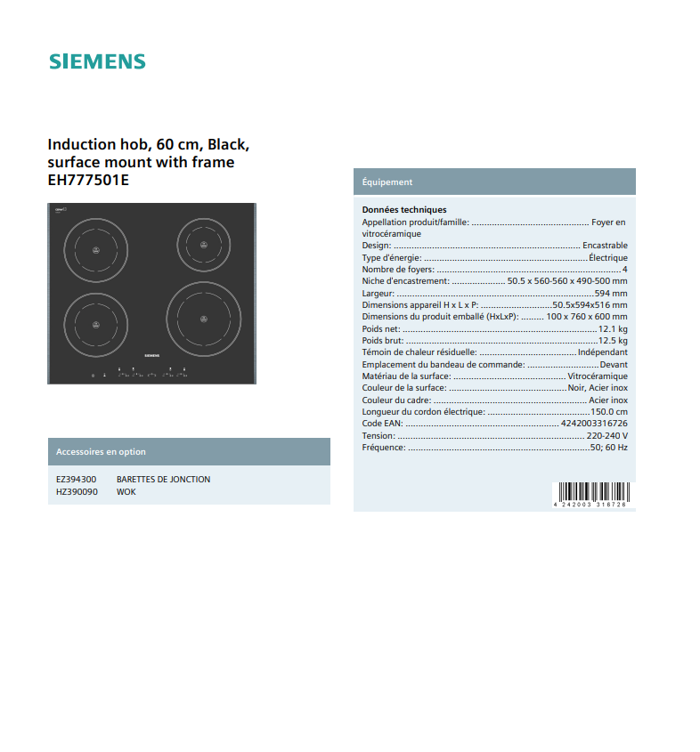 Siemens 60cm Induction Hob | EH777501E