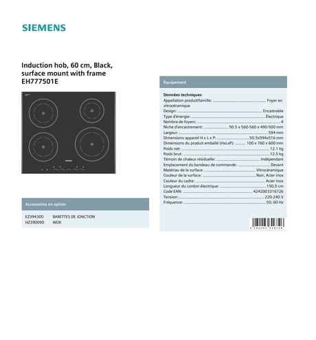 Siemens 60cm Induction Hob | EH777501E