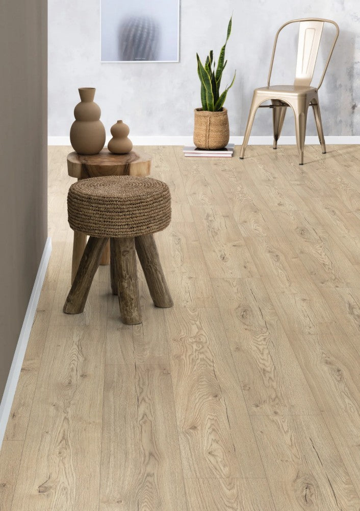 Olchon Large Aqua Oak Sand Beige Laminate Flooring AC4 | EPL142