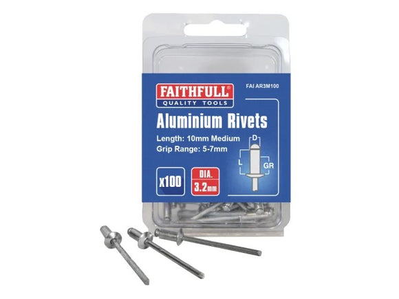 Faithfull Aluminium Rivets 3.2 x 10mm Medium 100pk | FAIAR3M100